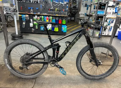 Trek full-suspension mountain bike after service