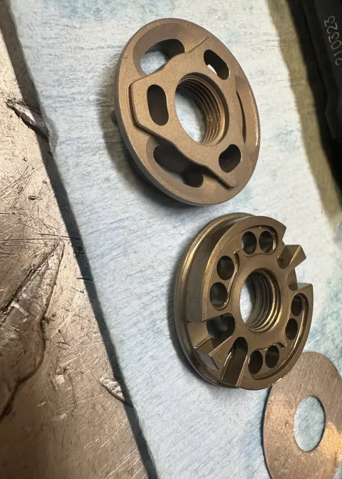 Precision-machined suspension parts close-up